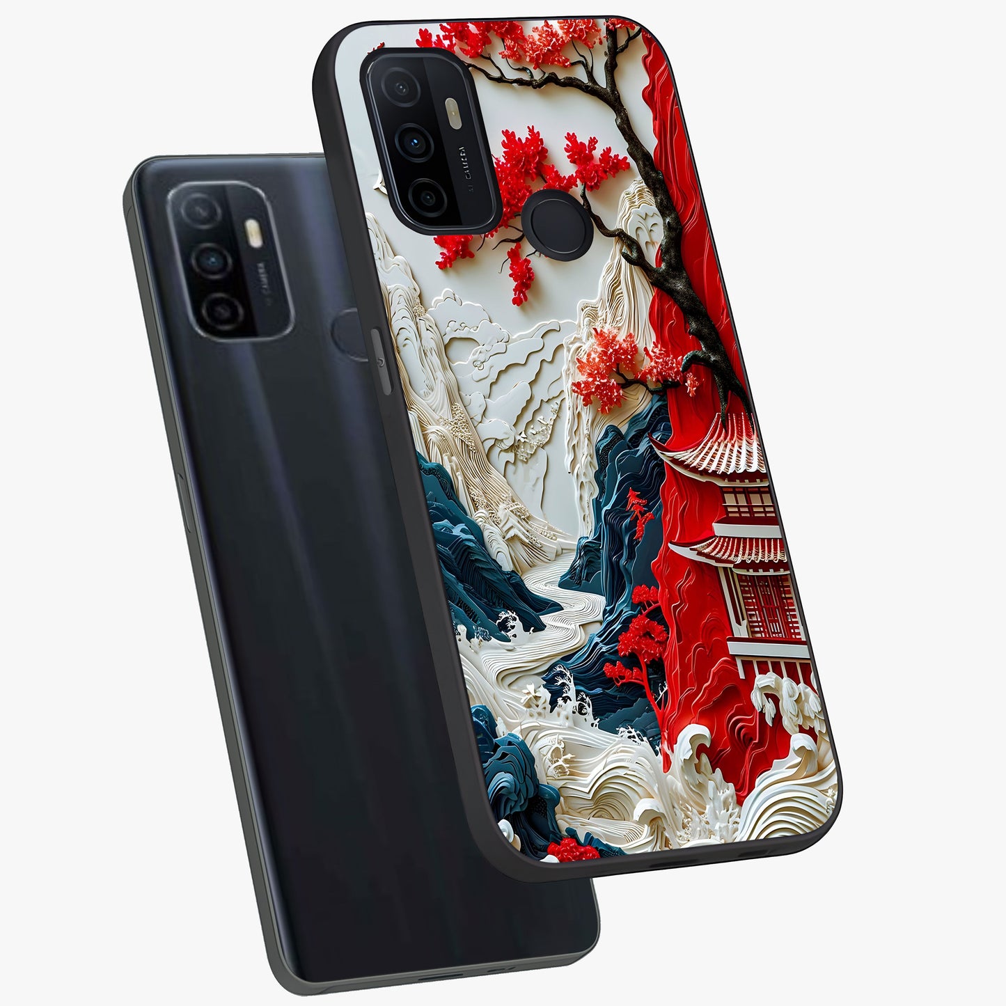 Whispers Of Sakura Waves Glass Case displayed in angled mockup highlighting flowing sakura design with soft floral aesthetic.