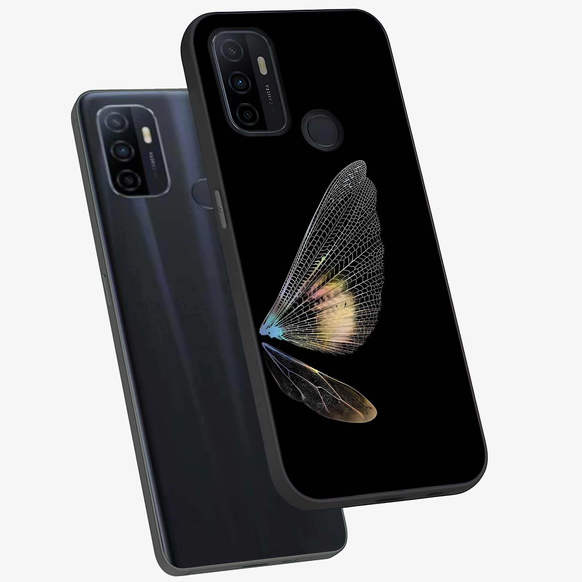Whispers Of Wings Glass Case displayed in angled mockup highlighting soft feather design with celestial aesthetic style.