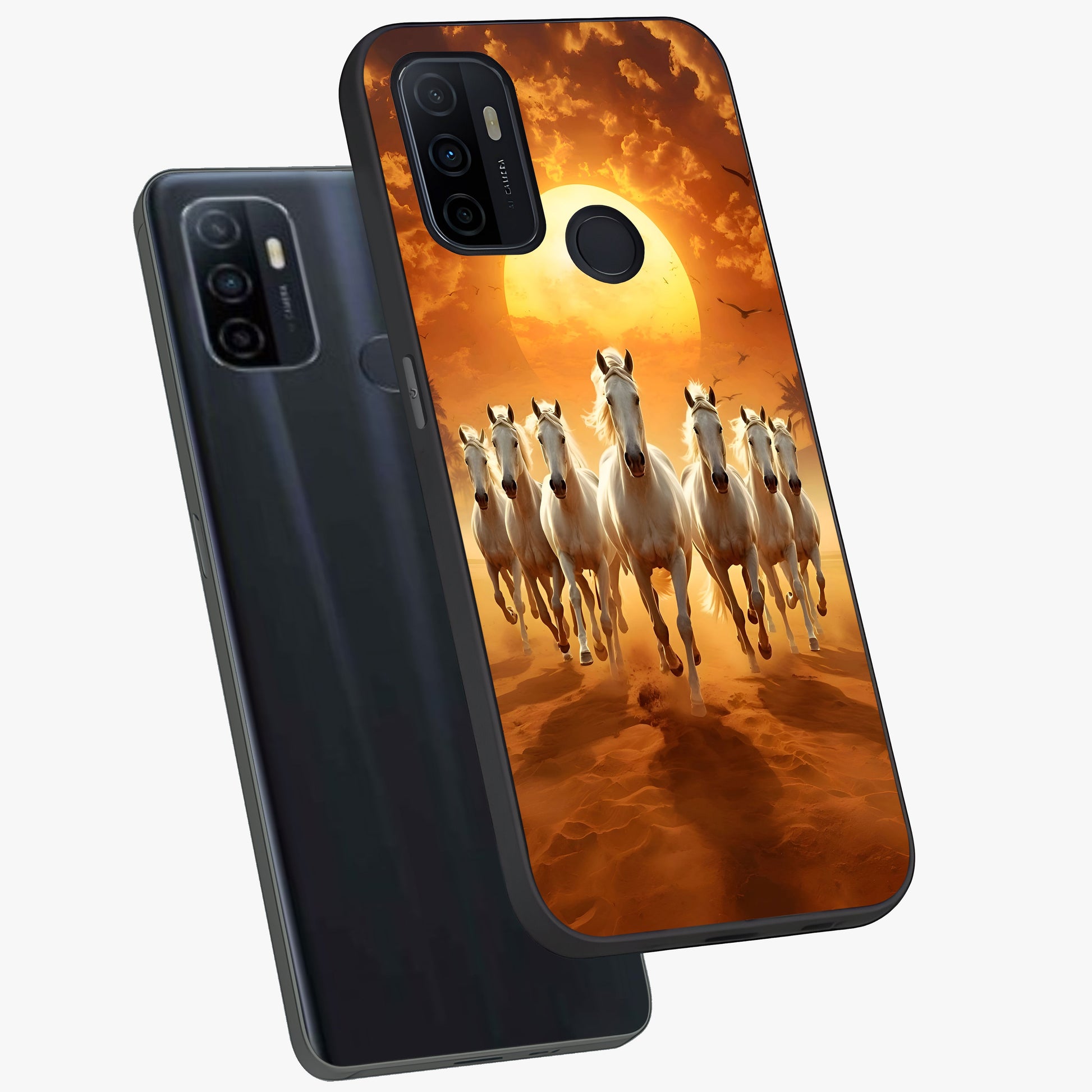 Wild Sunset Majesty Glass Case displayed in angled mockup highlighting vibrant sunset sky design with scenic aesthetic.