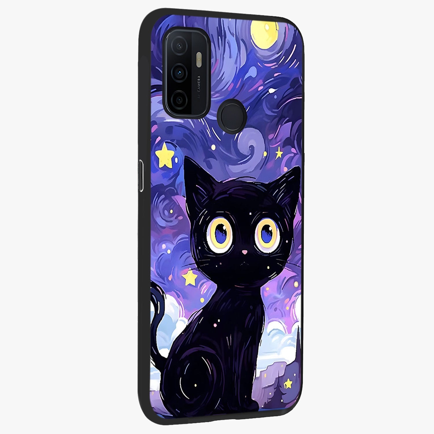 Abstract Cat Art Glass Case upright view showcasing creative feline illustration and aesthetic artistic style.