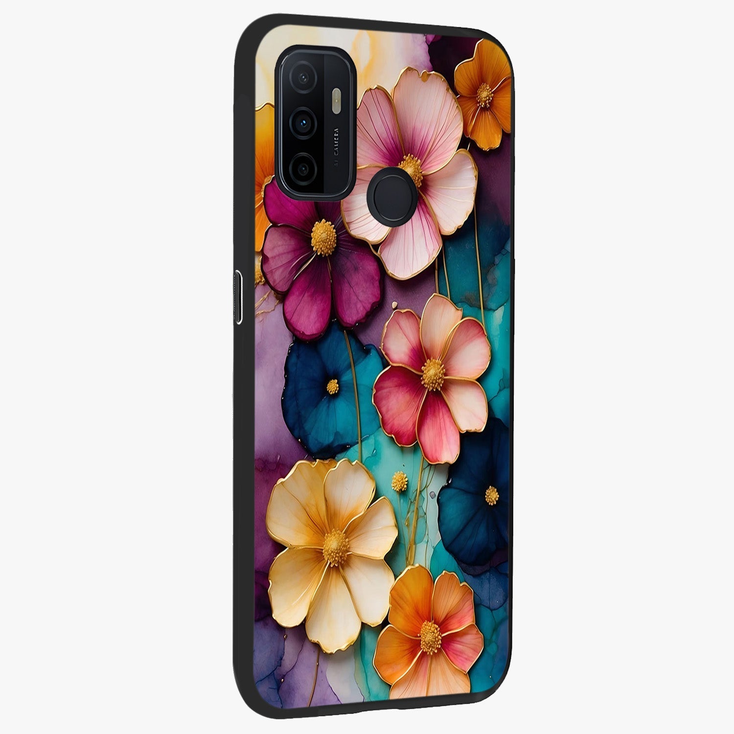 Artlyn Grace Flower Pattern Glass Case upright view showcasing graceful floral artwork with aesthetic botanical style.