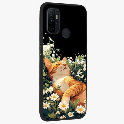 Blissful Bloom Cat Glass Case upright view showcasing charming cat design surrounded by blooming floral elements.