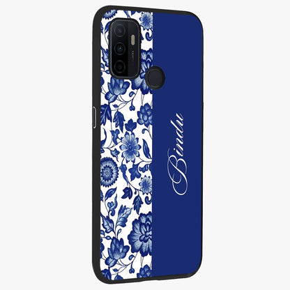 Blue Vintage Floral Pattern Glass Case upright view showcasing delicate blush floral texture with modern minimal style.