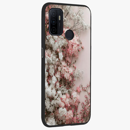 Blush Blossom Cloud Glass Case upright view showcasing calm floral cloud artwork with gentle dreamy theme.