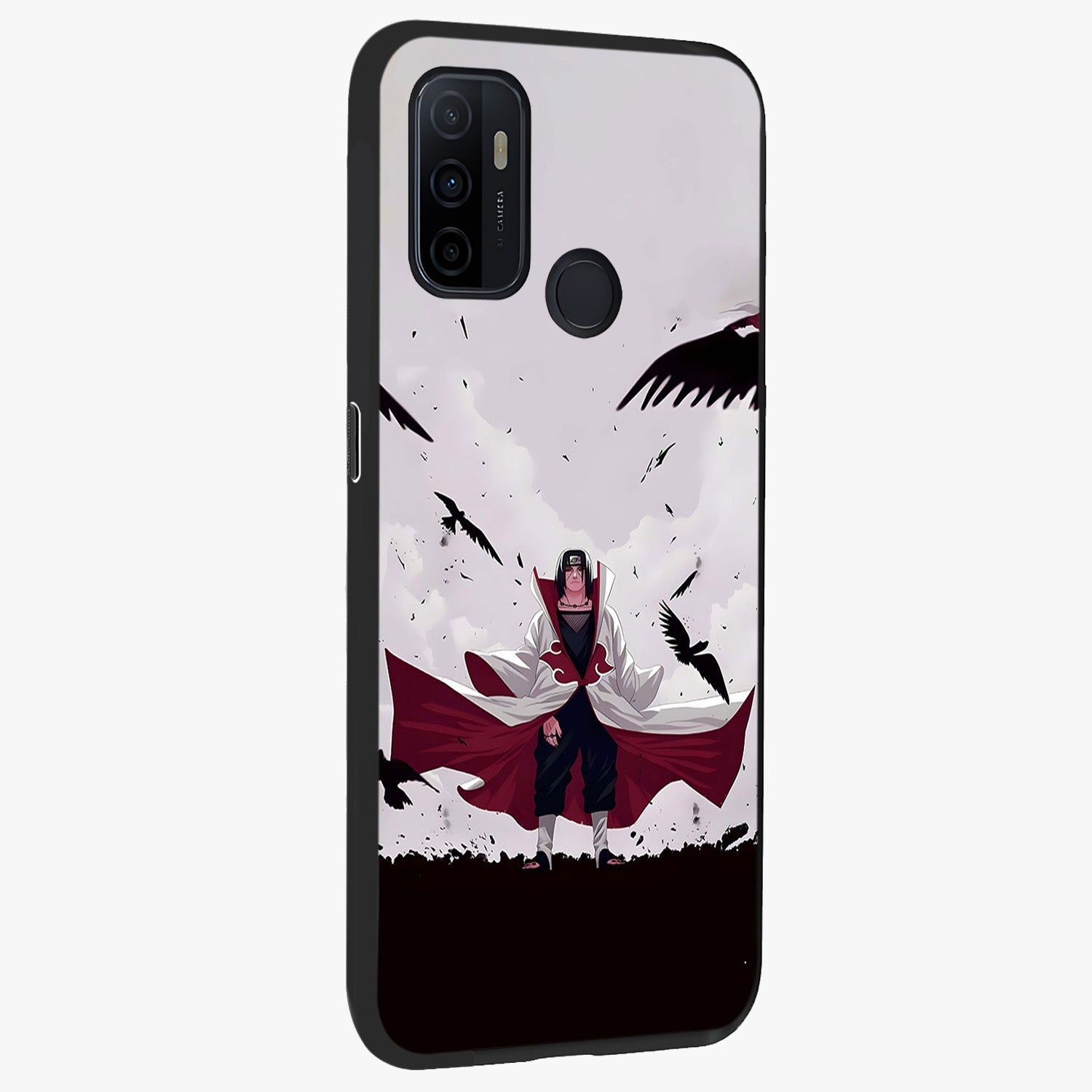 Crimson Crow Ascension Glass Case upright view showcasing dramatic crow artwork with bold gothic theme.