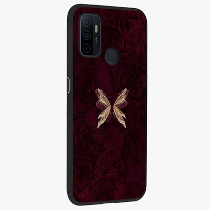 Crimson Fade Butterfly Glass Case upright view showcasing graceful butterfly artwork with soft crimson fade effect.