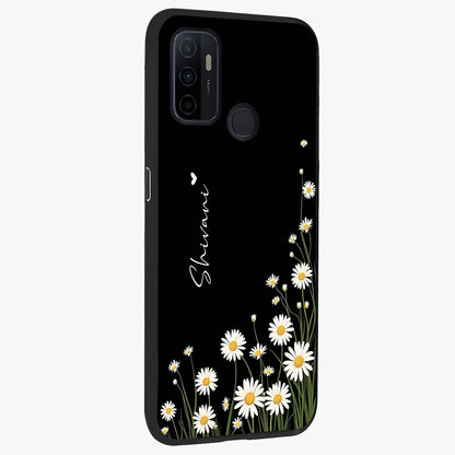 Daisy Cascade Custom Name Glass Case upright view showcasing elegant floral cascade design with personalized aesthetic.
