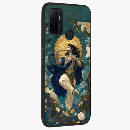 Divine Krishna Art Glass Case upright view showcasing divine Krishna artwork with sacred artistic theme.