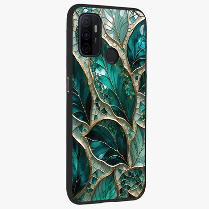 Emerald Leaf Glass Glass Case upright view showcasing fresh green leaf artwork with calming nature inspired style.