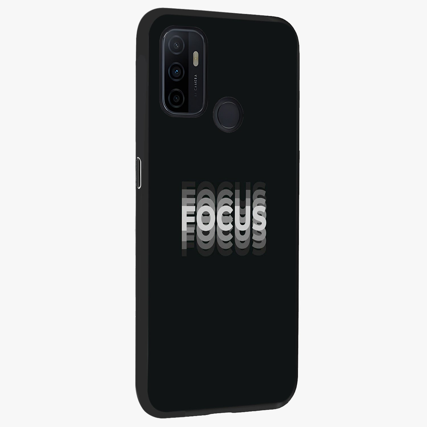 Focus Mode On Glass Case upright view showcasing strong typography statement with sleek motivational theme.