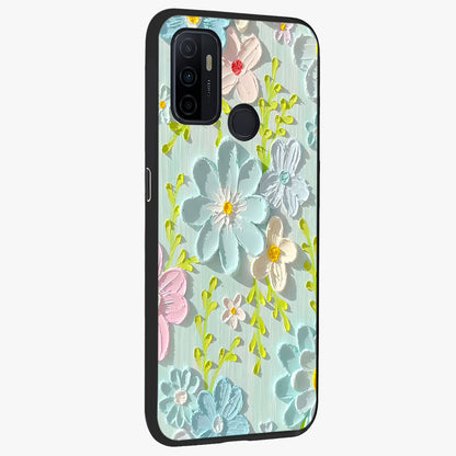 Frosted Petal Garden Glass Case upright view showcasing elegant floral garden artwork with soothing pastel theme.