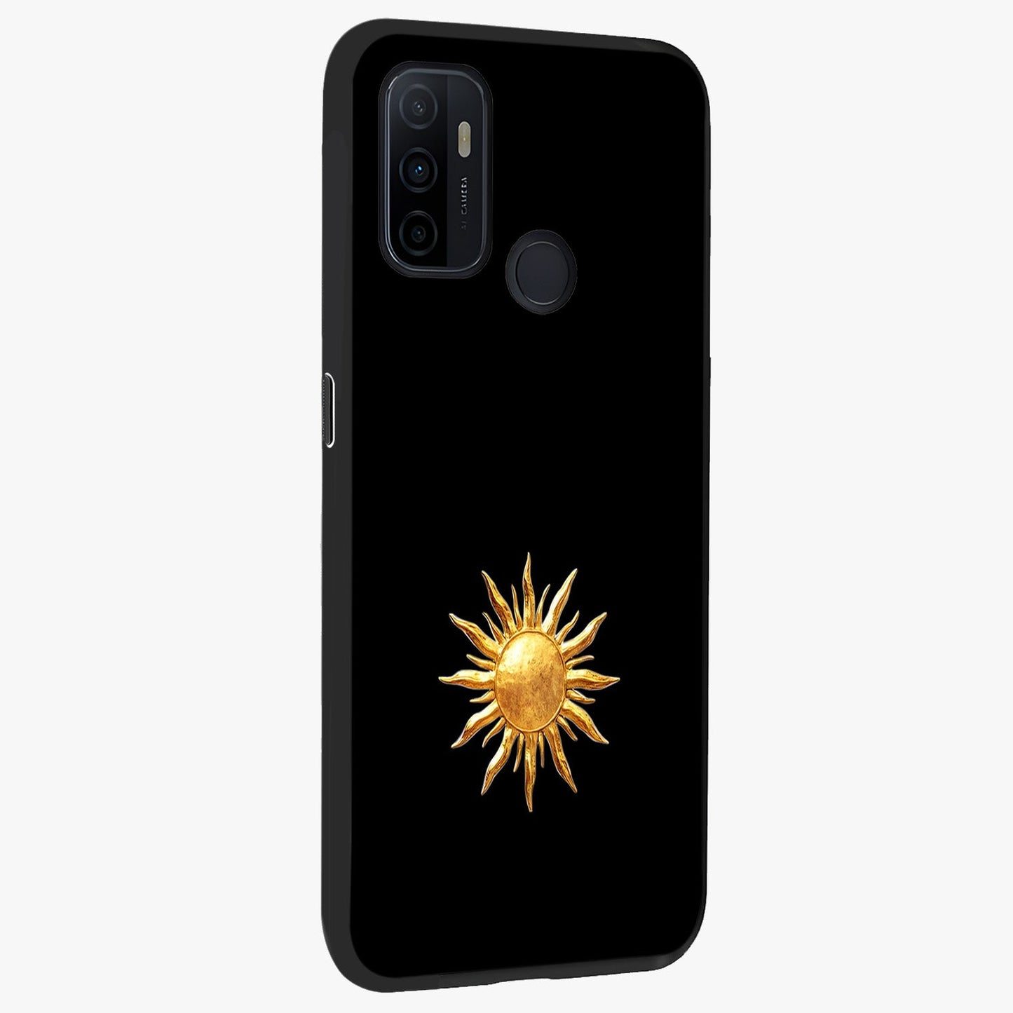 Golden Sun Minimalism Glass Case upright view showcasing haunting graveyard artwork with dramatic dark theme.