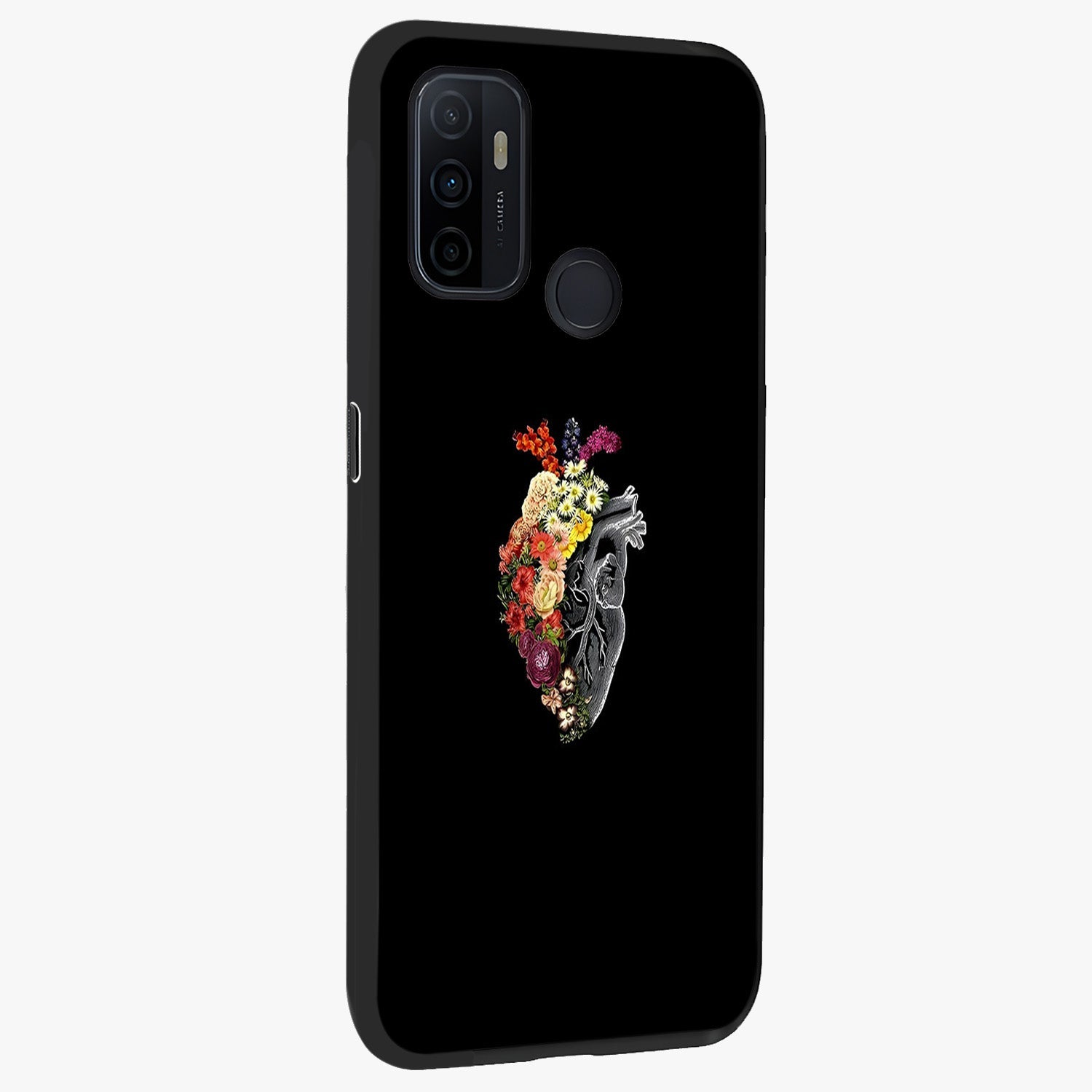 Heart With Flowers Glass Case upright view showcasing decorative heart and floral artwork with sweet romantic theme.
