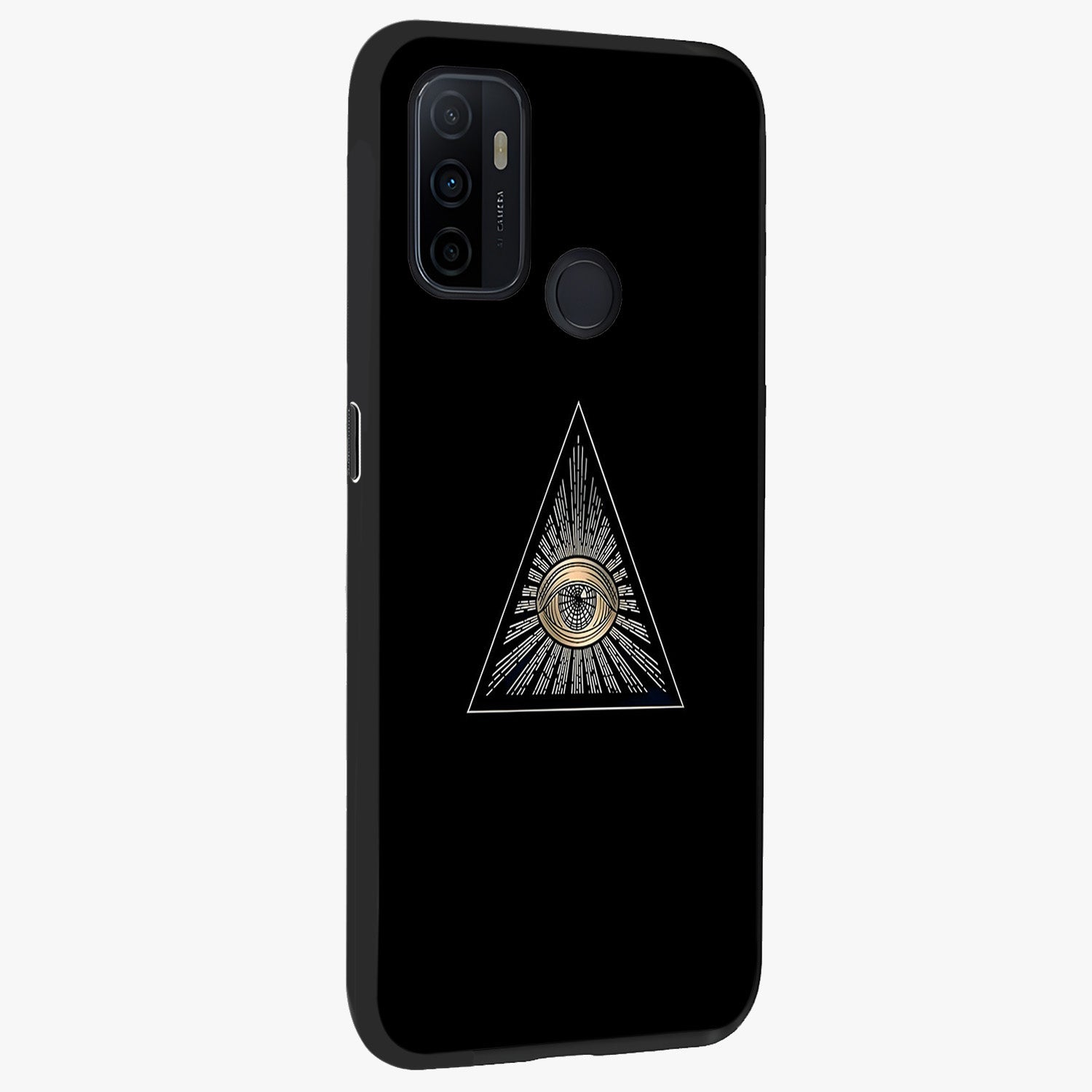Illuminati Evil Glass Case upright view showcasing striking illuminati artwork with mysterious symbolic theme.