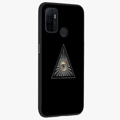 Illuminati Evil Glass Case upright view showcasing striking illuminati artwork with mysterious symbolic theme.