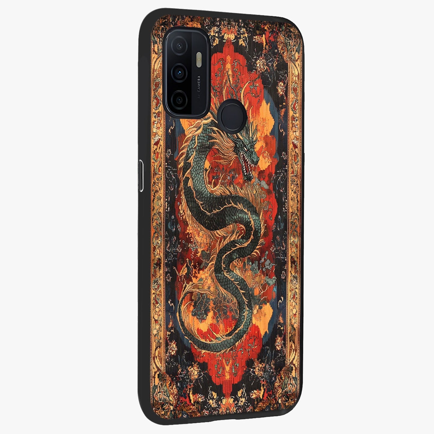 Inferno Dragon Soul Glass Case upright view showcasing intense dragon artwork with fantasy fire theme.