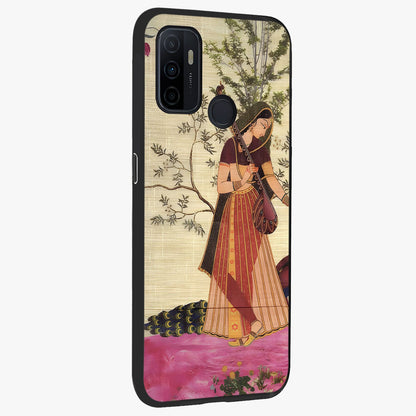 Lady With Veena Art Glass Case upright view showcasing classical veena artwork with traditional artistic theme.