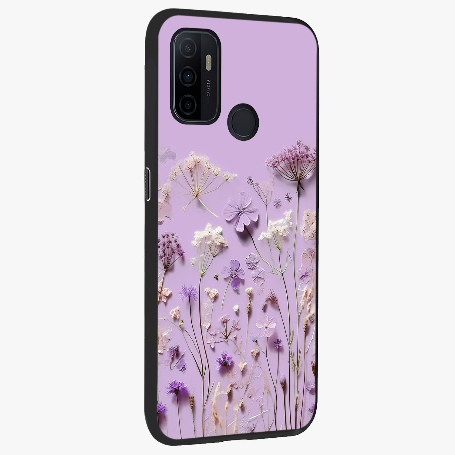 Lavender Blossom Dream Glass Case upright view showcasing delicate lavender blossom artwork with peaceful floral theme.