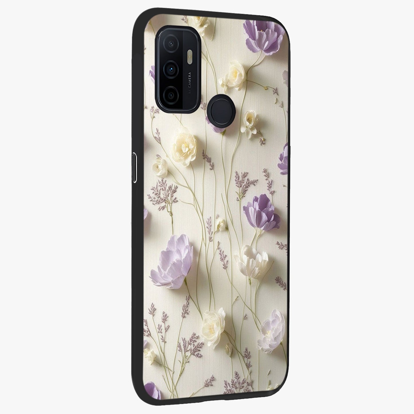 Lilac Breeze Harmony Glass Case upright view showcasing delicate lilac artwork with peaceful floral theme.