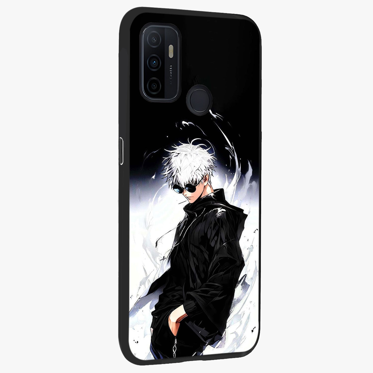 Limitless Shadow King Glass Case upright view showcasing bold shadow warrior artwork with epic fantasy theme.