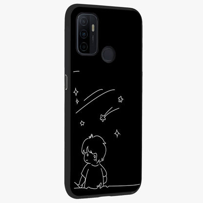 Line Art Boy With Shooting Stars Glass Case upright view showcasing artistic shooting star illustration with minimal style.