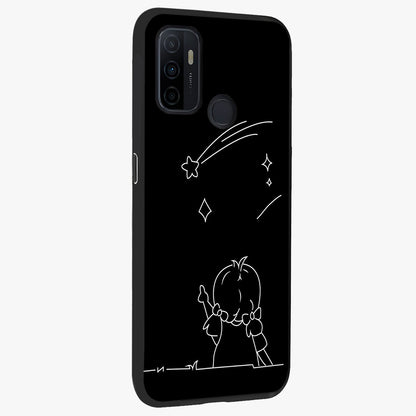 Line Art Girl With Shooting Stars Glass Case upright view showcasing delicate shooting stars artwork with minimal artistic theme.