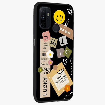 Lucky Aesthetic Collage Glass Case upright view showcasing vibrant collage artwork with youthful aesthetic theme.