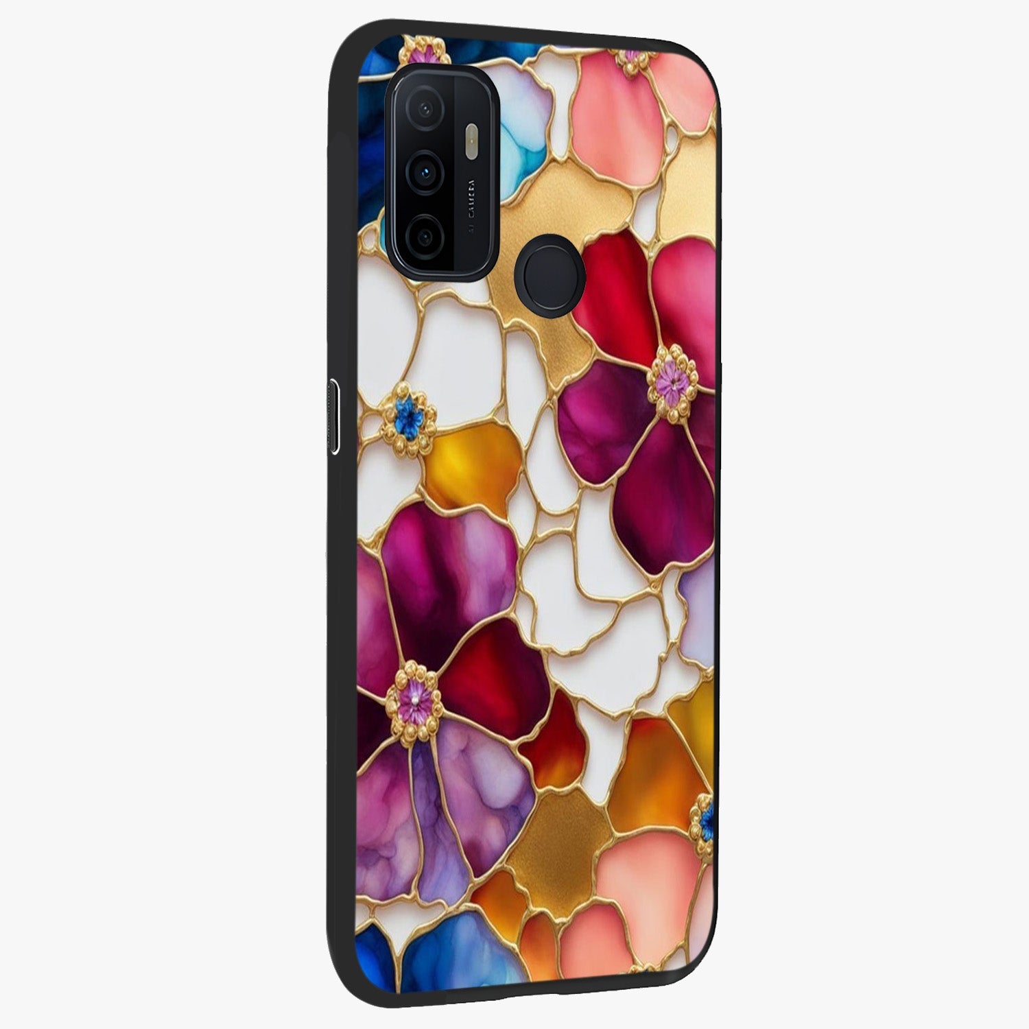 Marble Flower Pattern Glass Case upright view showcasing decorative marble flower artwork with refined style.