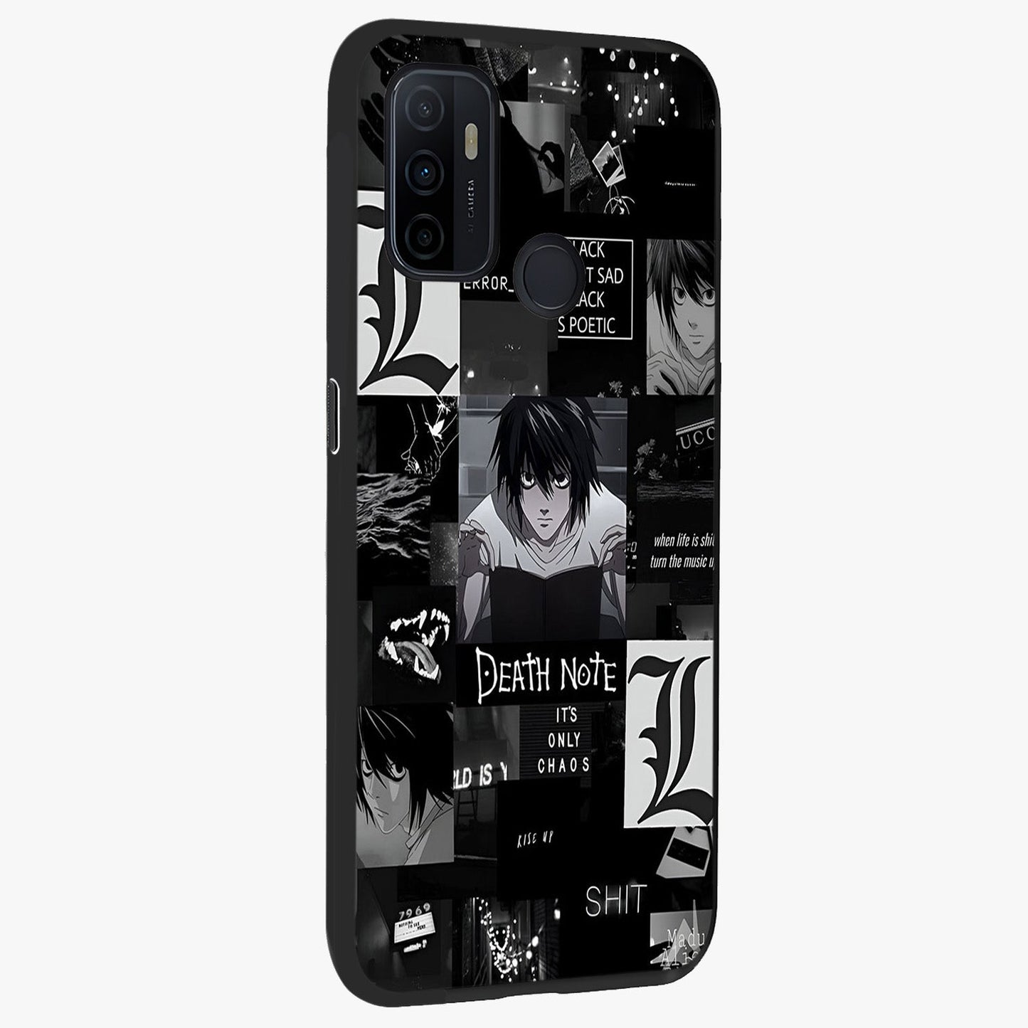 Midnight Chaos Mind Glass Case upright view showcasing expressive abstract artwork with bold dark theme.