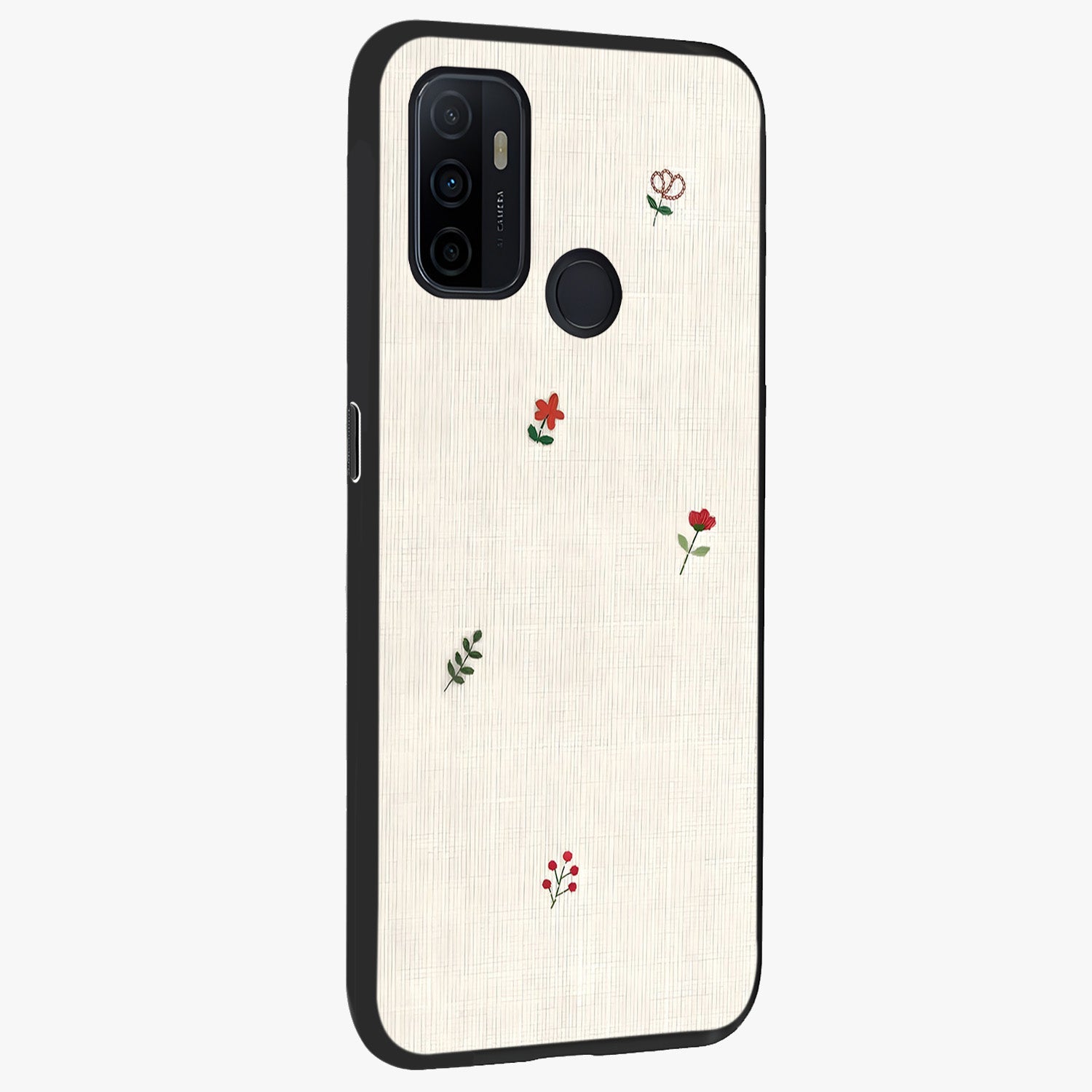 Minimalistic Blue With White Flower Pattern Glass Case upright view showcasing clean white flower artwork with calming blue theme.