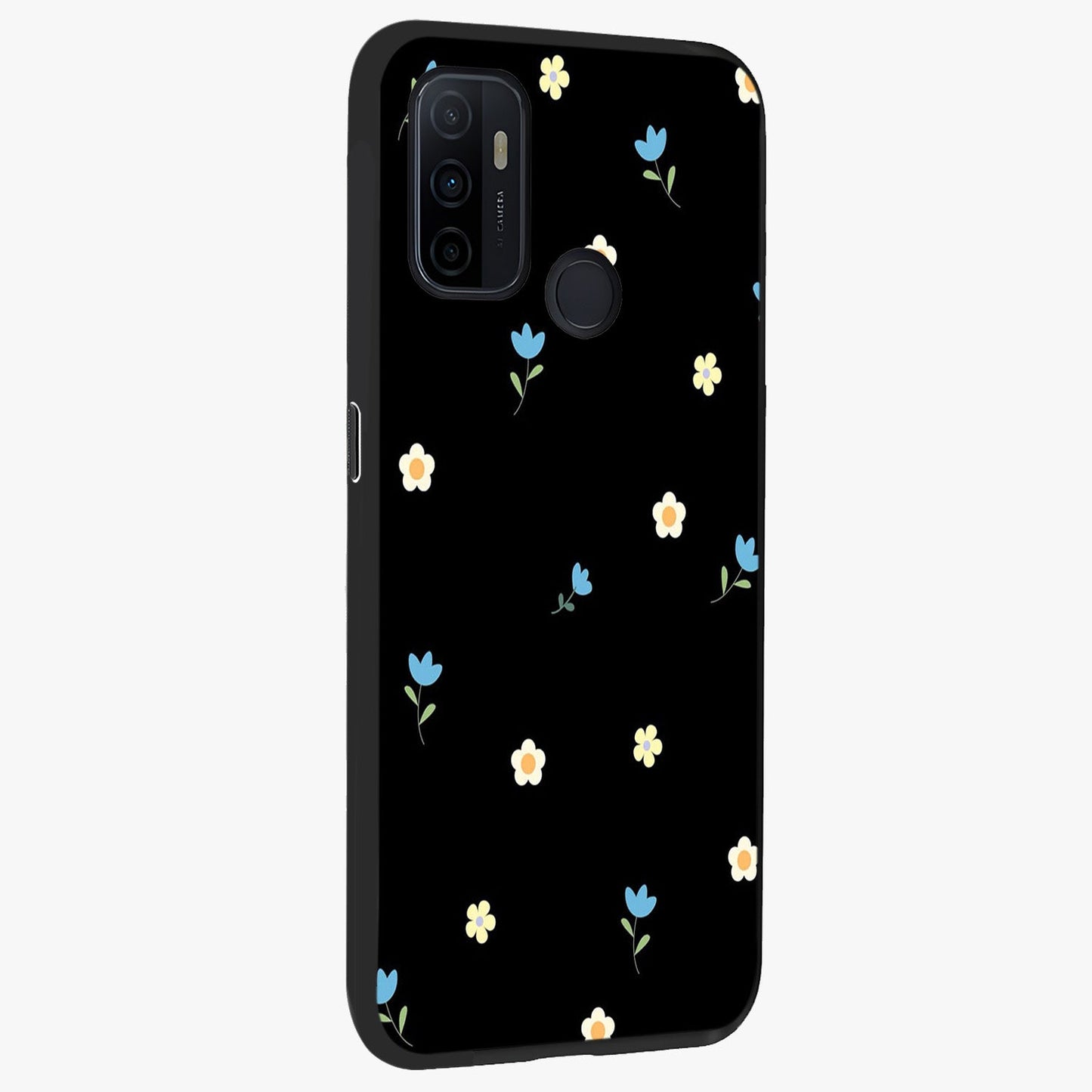 Minimal Petal Whispers Glass Case upright view showcasing elegant floral artwork with modern minimalist style.