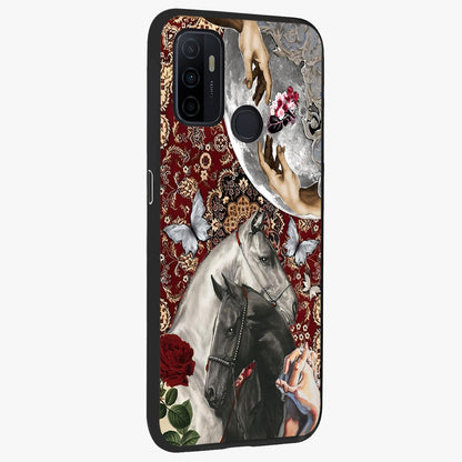 Moonlit Royal Stallion Glass Case upright view showcasing dramatic horse artwork with glowing moon themed design.