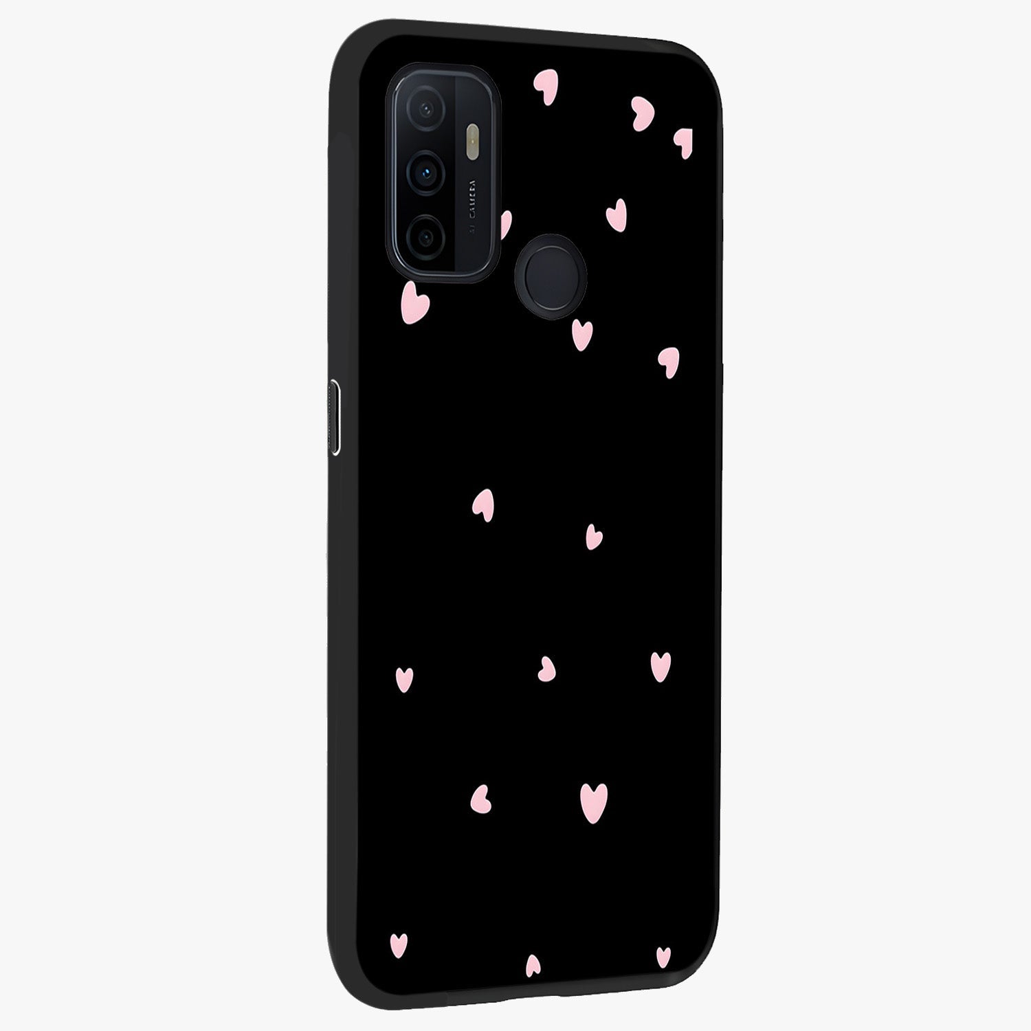 Pink Love Drops Glass Case upright view showcasing charming heart drop artwork with romantic playful theme.