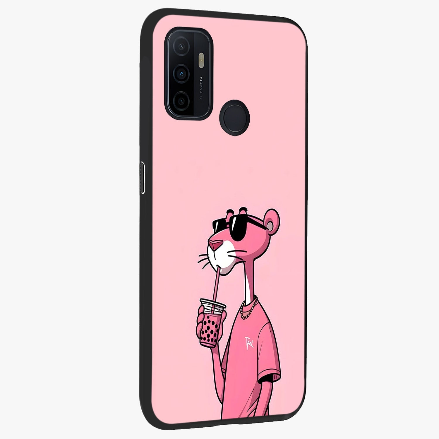 Pink Panther Glass Case upright view showcasing fun animated artwork with stylish retro cartoon theme.