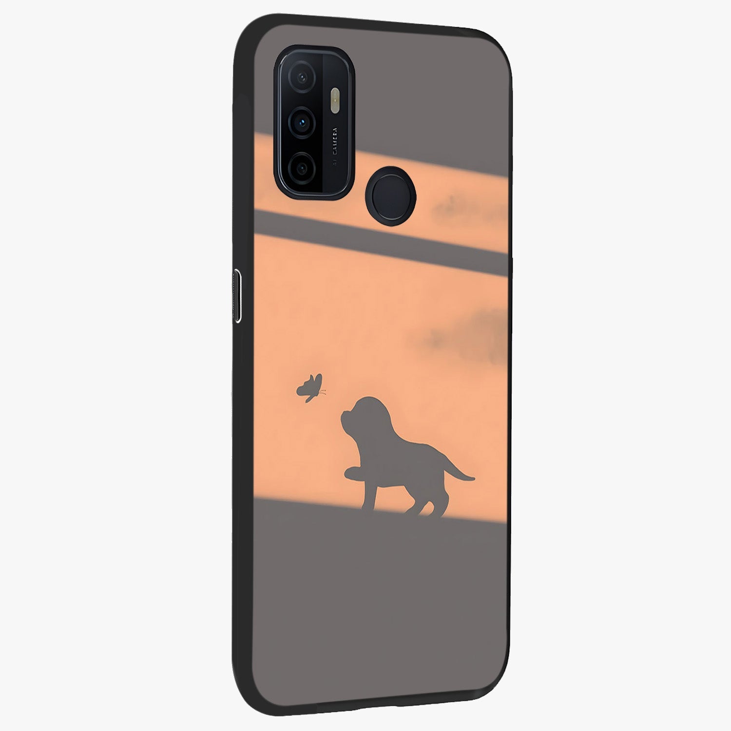 Puppy Shadow Art Glass Case upright view showcasing charming puppy artwork with creative silhouette theme.