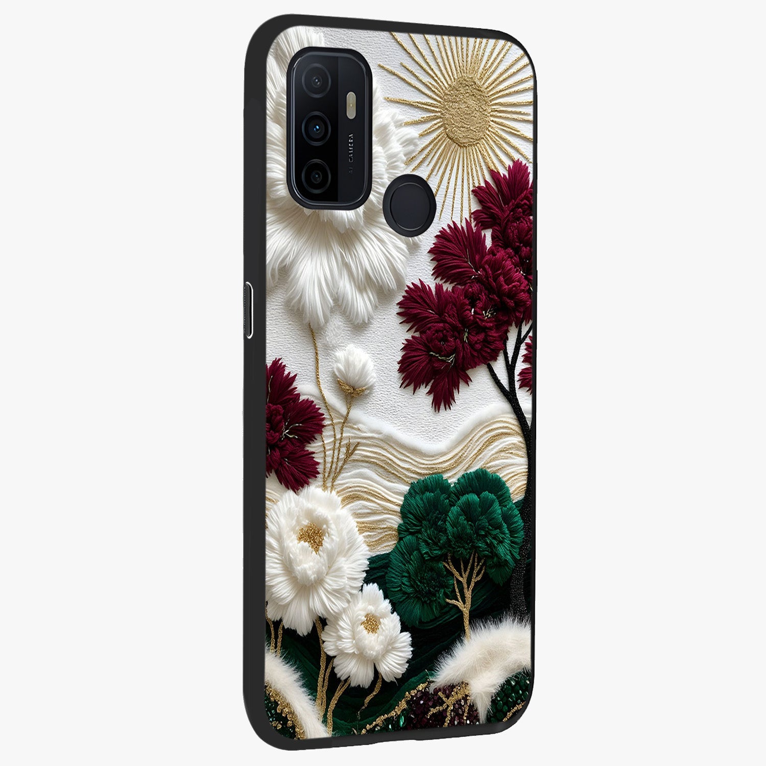 Radiant Bloom Elegance Glass Case upright view showcasing decorative flower artwork with refined botanical theme.