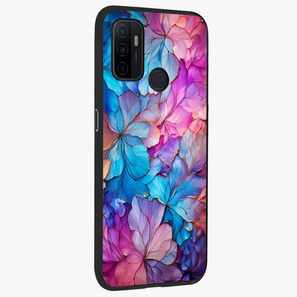 Radiant Floral Whirl Glass Case upright view showcasing lively floral artwork with decorative swirl theme.