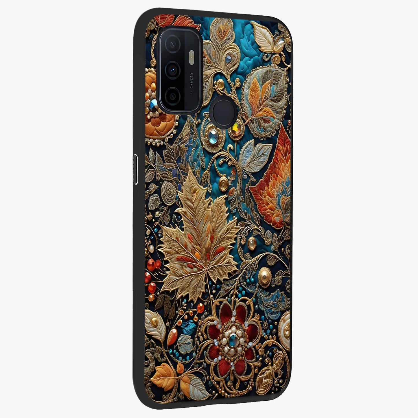 Royal Jewel Garden Glass Case upright view showcasing rich floral artwork with luxurious garden theme.