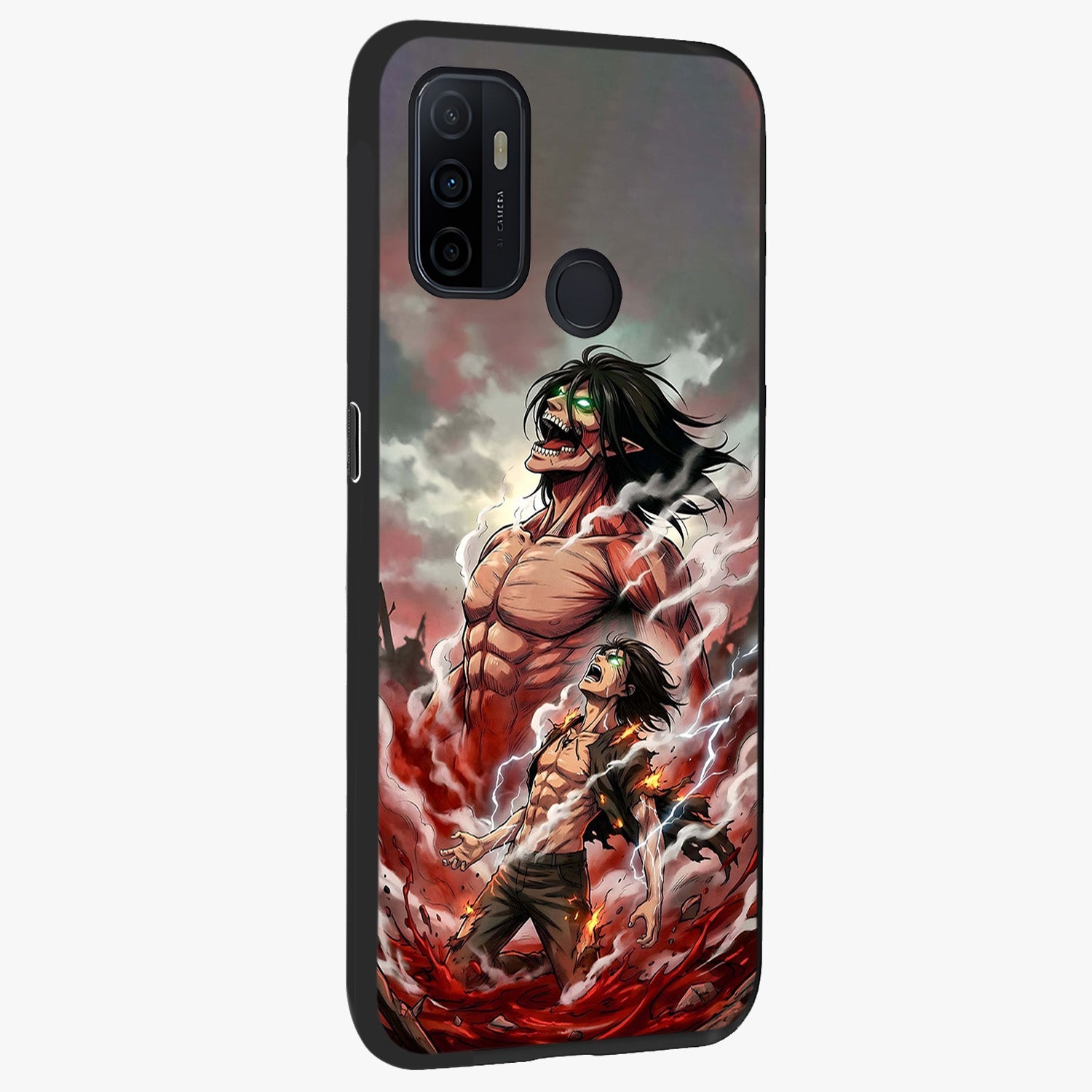 Titan Awakening Fury Glass Case upright view showcasing intense titan artwork with epic fantasy theme.