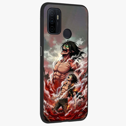 Titan Awakening Fury Glass Case upright view showcasing intense titan artwork with epic fantasy theme.