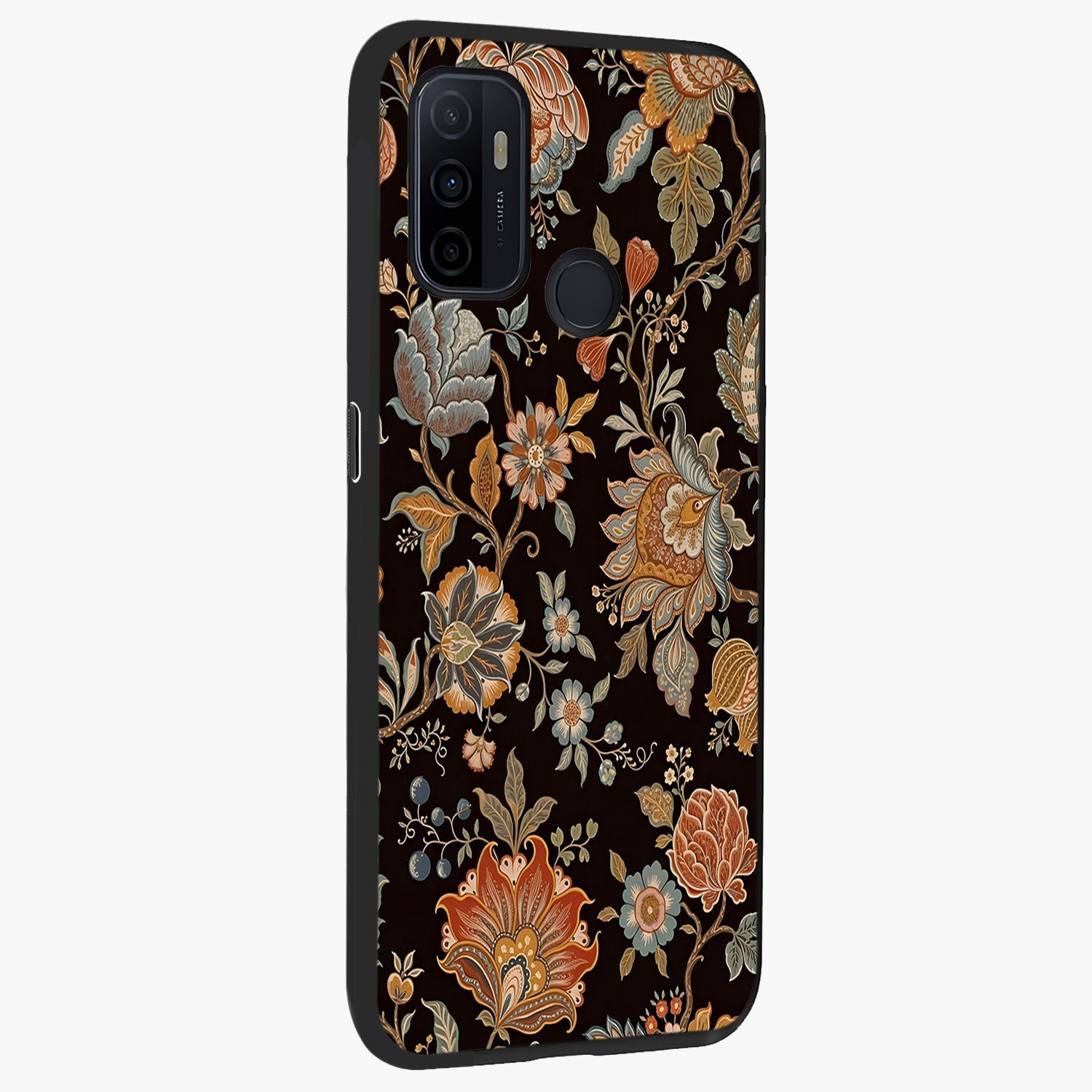 Vintage Floral Dream Glass Case upright view showcasing delicate floral artwork with timeless vintage theme.