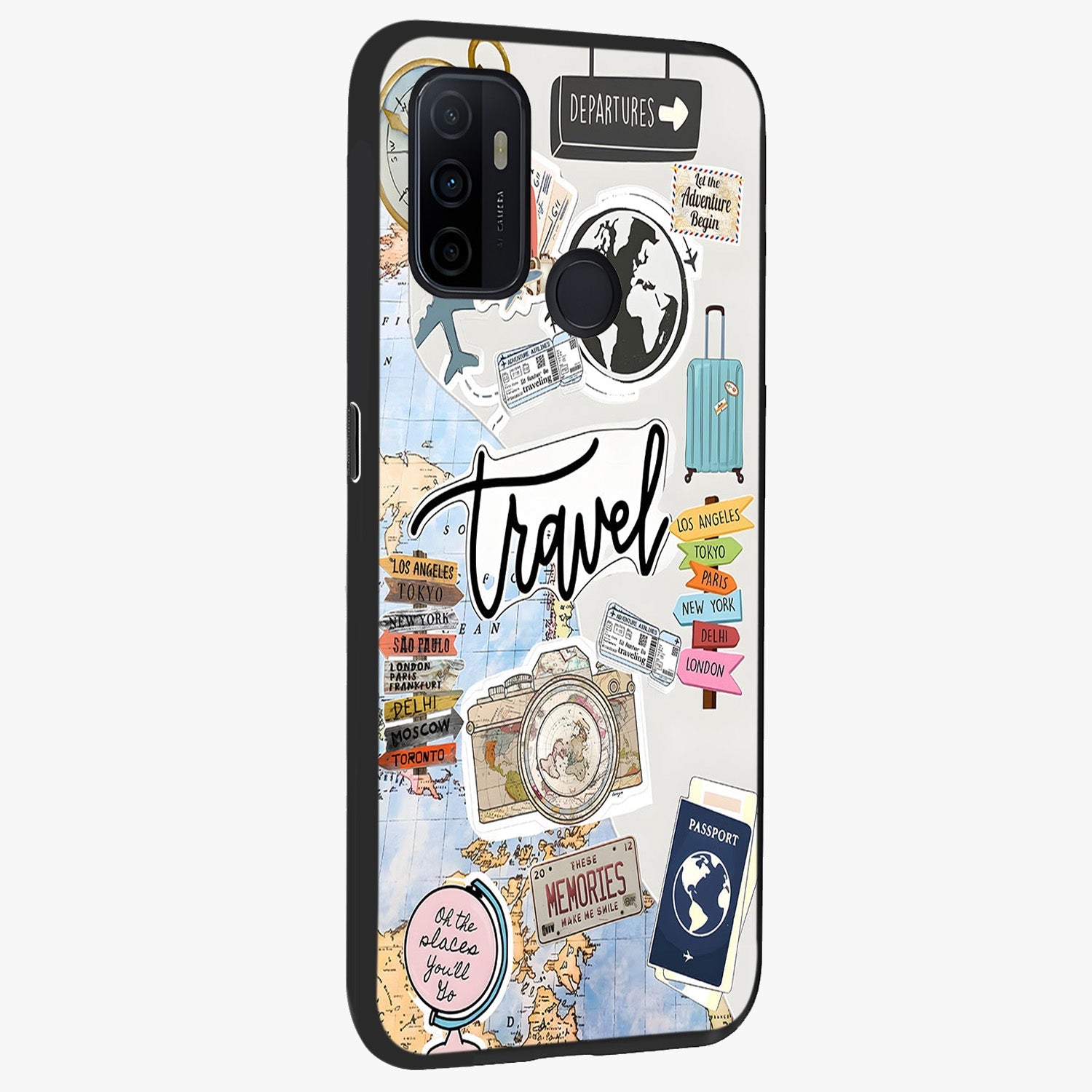 Wanderlust Journal Glass Case upright view showcasing wanderlust inspired artwork with creative exploration theme.