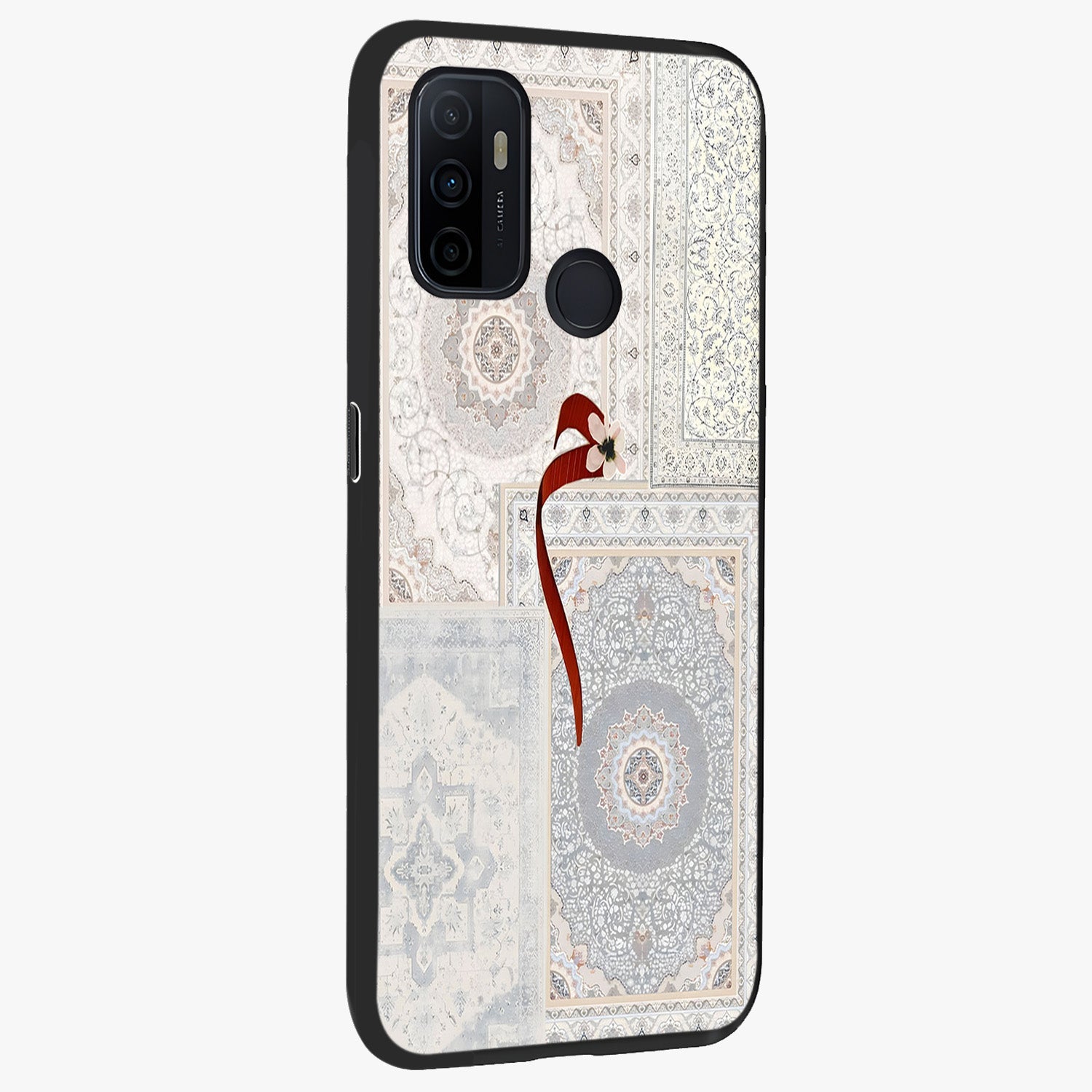 White Aesthetic Bow Glass Case upright view showcasing delicate ribbon bow artwork with cute minimalist theme.