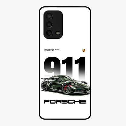 911 Turbo Dominance Glass Case showing clean flat back view with bold 911 sports car artwork and glossy glass finish.