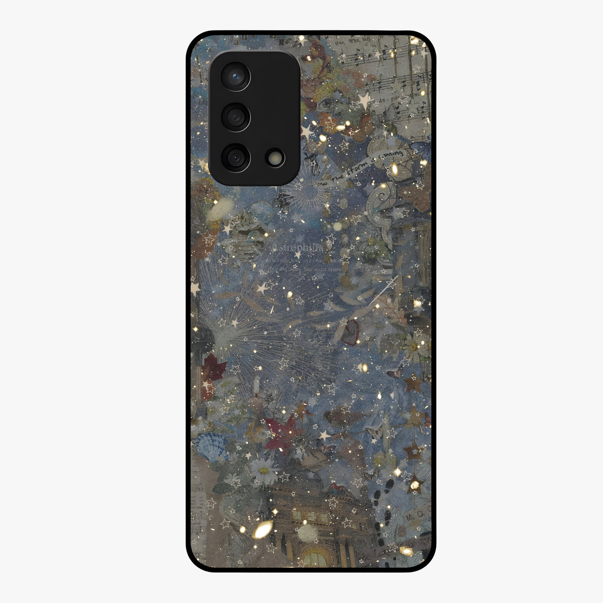 Aesthetic Astrolophia Glass Case showing flat back view with dreamy aesthetic design and glossy glass finish.