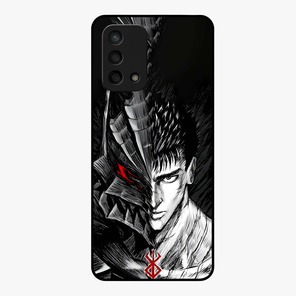 Berserker Blood Oath Glass Case showing flat back view with fierce warrior inspired artwork and glossy glass finish.