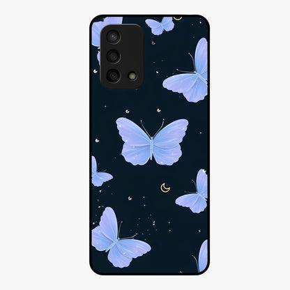 Butterfly With Stars Pattern Glass Case showing flat back view with butterfly and star pattern artwork and glossy glass finish.