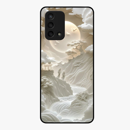 Celestial Origami Glass Case showing flat back view with artistic origami inspired celestial artwork and glossy glass finish.