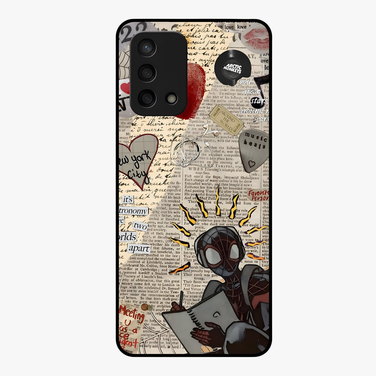 City Dream Sketch Glass Case showing flat back view with artistic city skyline sketch artwork and glossy glass finish.