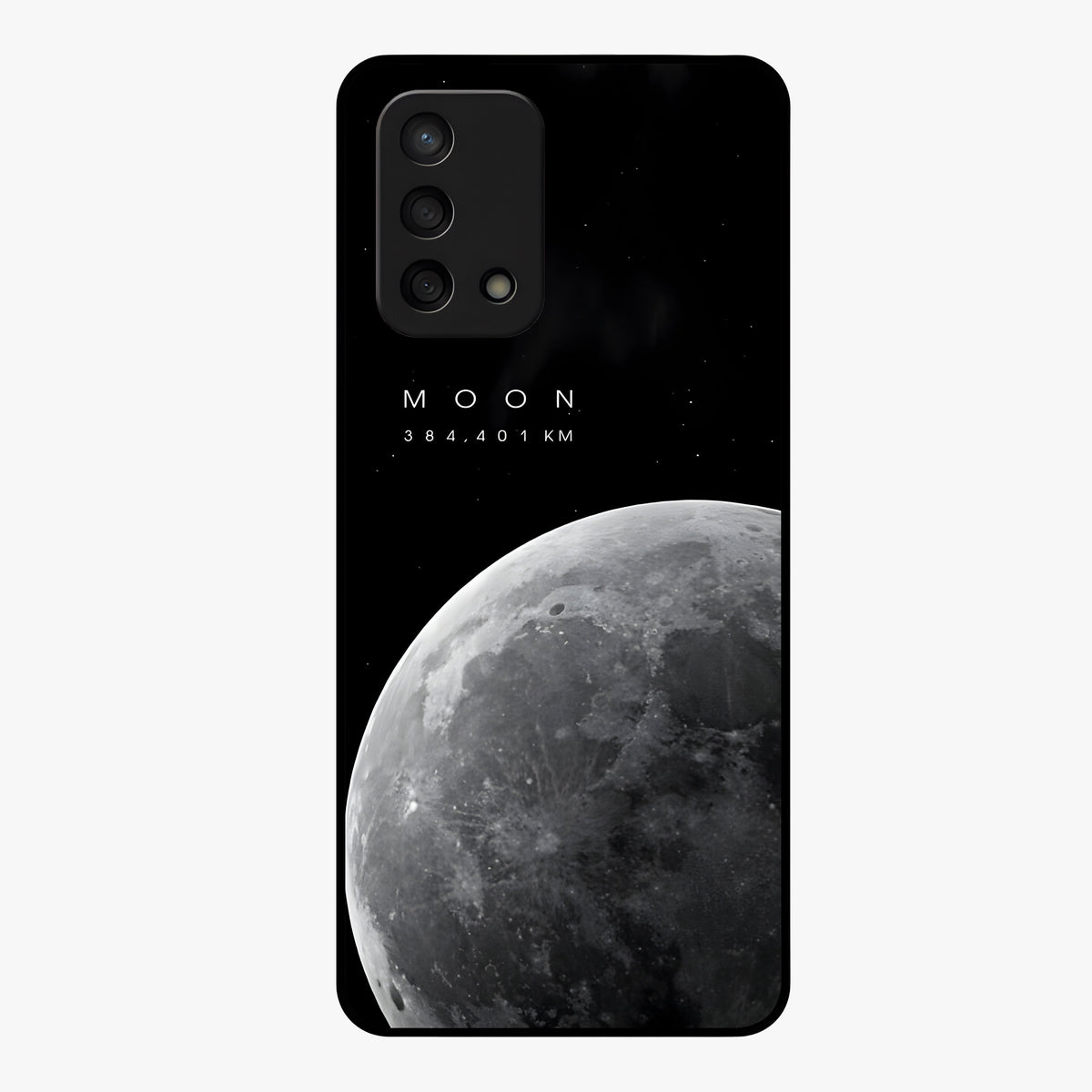 Cosmic Moon Glow Glass Case showing flat back view with glowing moon artwork and glossy glass finish.